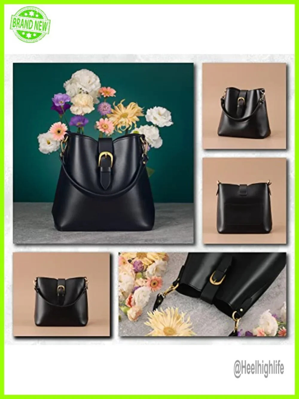 Vegan Leather Bucket Bag with Removable Zipper Pouch, Adjustable Straps